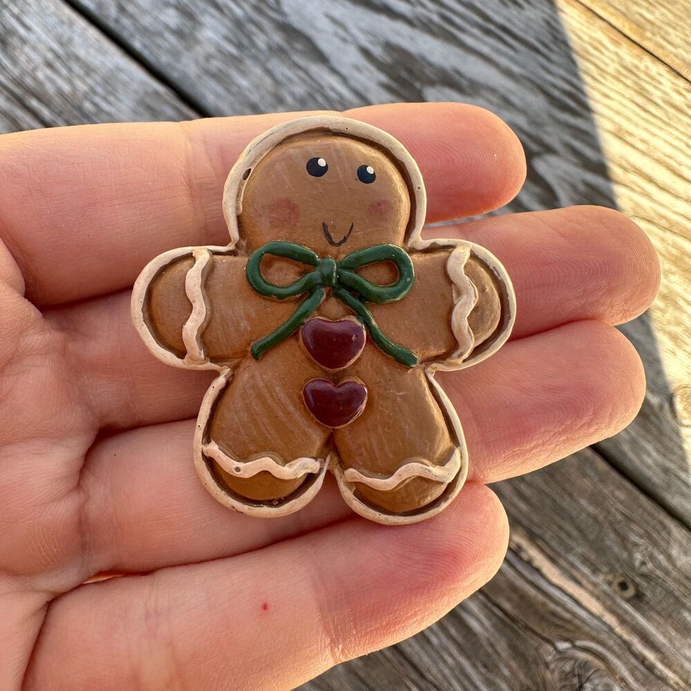 Vintage Gingerbread Man Brooch, Christmas Cookie Pin